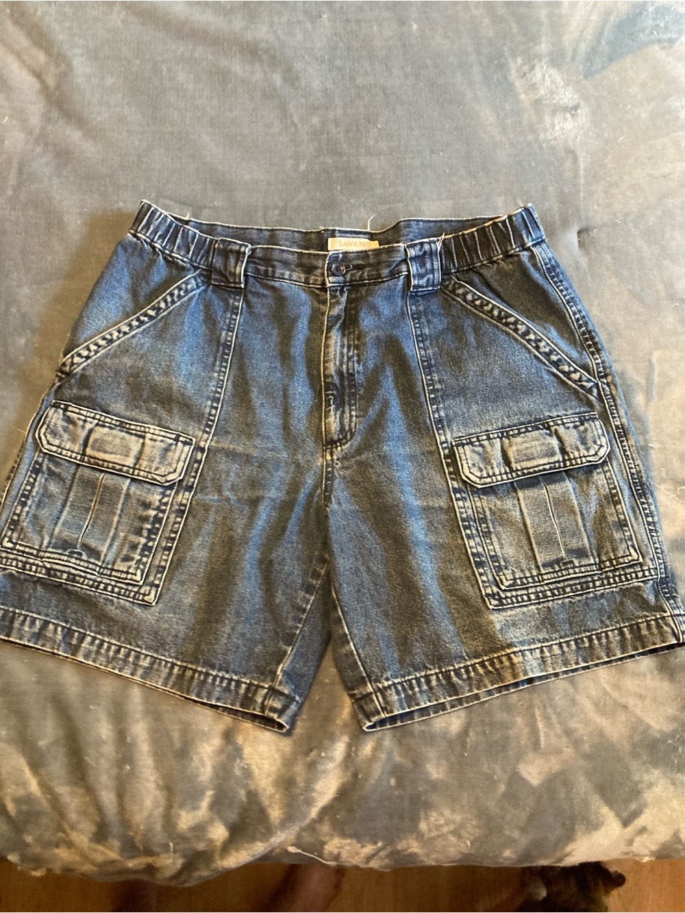 Savane Men’s Denim Cargo Shorts - Blue Jean Size 36